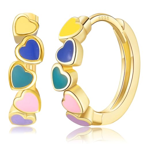 PDTU Ohrringe Gold Creolen Ohrringe Gold Creolen Kinder Bunt Herz Ohrringe Vergoldet Klein Huggies Schlafen für Damen Mädchen Kinder