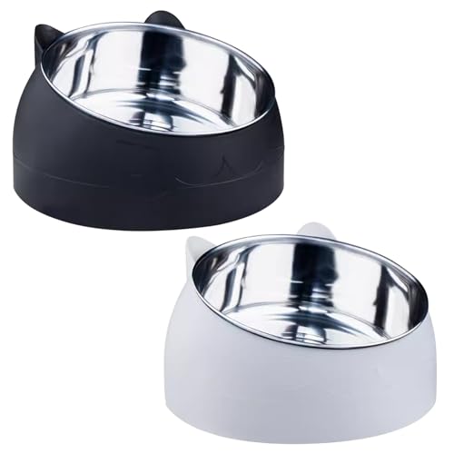 Katzennapf Edelstahl 2 Stück 15 Geneigter Erhöhter Katzen Futternapf Set 400ML Fressnapf Für Katze Hunde Wasser Fütterung Schüssel Abnehmbarer Katzennäpfe