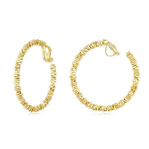 QUKE Swingable Clip-On-Creolen nicht durchbohrte Ohren goldene Kreolen Clip-Ohrringe für Frauen und Mädchen Vergoldet