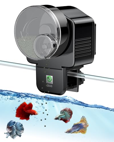 Pawfly Futterautomat für Aquarium 60ml Automatischer Fischfutterspender mit Timer Einstellbar Fischfutterautomat für Pellets Granulat Streifen Batteriebetrieben Batterie Nicht enthalten
