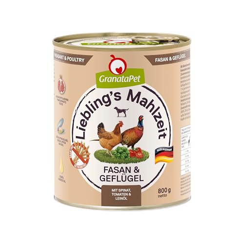 GranataPet Liebling s Mahlzeit Fasan Geflügel 6 x 800 g Nassfutter für Hunde Hundefutter ohne Getreide ohne Zuckerzusätze Alleinfuttermittel mit hohem Fleischanteil hochwertigen Ölen