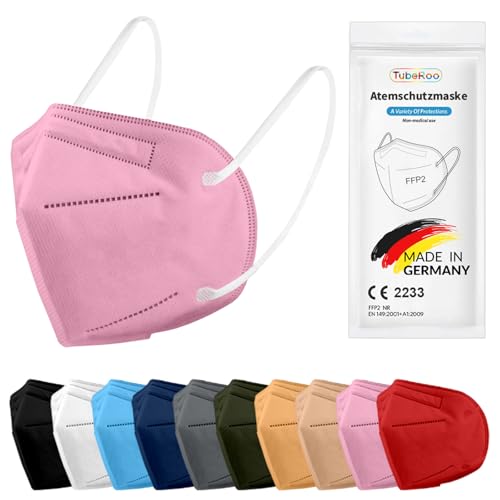 TubeRoo FFP2 Maske MHD 04.2025 pink hellpink 10 Stück Masken aus Deutschland Made in Germany weiche Ohrschlaufen Bänder Atemschutzmaske Mundschutz Schutzmaske Staubmaske Feinstaubmaske