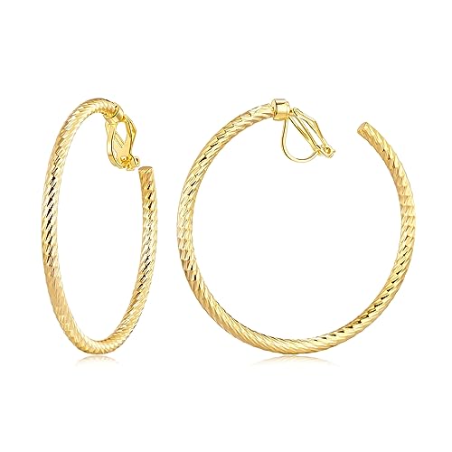 QUKE Swingable Clip-On-Creolen nicht durchbohrte Ohren goldene Kreolen Clip-Ohrringe für Frauen und Mädchen Vergoldet