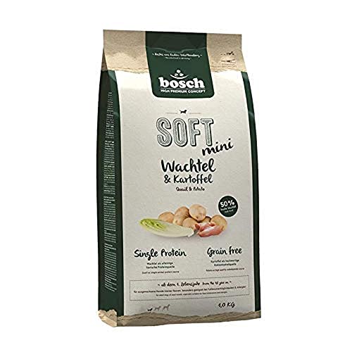 bosch HPC SOFT Mini Wachtel Kartoffel halbfeuchtes Hundefutter für ausgewachsene Hunde kleiner Rassen Single Protein grain-free 1 x 1 kg