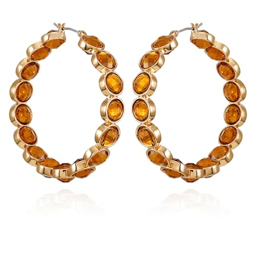 GUESS Goldfarbene hellorange Kristall-Glasstein-Creolen Einheitsgröße Metall Glasstein