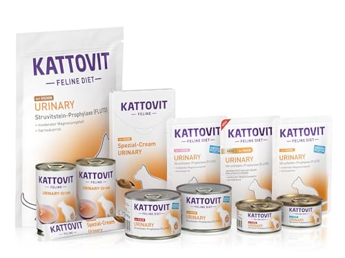 KATTOVIT - Urinary Probierpaket Medium für ausgewachsene Katzen mit Harnwegserkrankungen Trocken- und Nassfutter Cat Cream und Drink als Snack für Katzen mit Struvitsteinen