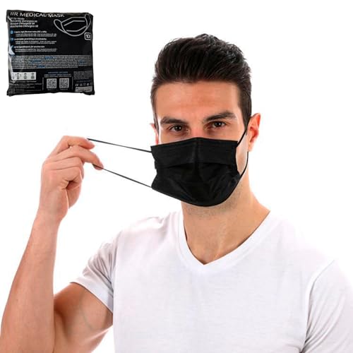 100 st. Medizinische Maske typ IIR CE Zertifiziert 3-Lagig BFE 99% Geprüfter Schutz EN14683 OP Mundschutz Gesichtsmaske Einwegmasken - nicht Wiederverwendbar für Erwachsene Schwarze Farbe