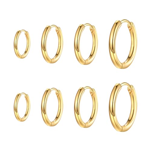4 Paare Kleine Creolen Ohrringe für Damen Herren Chirurgenstahl Knorpel Huggie Ohrringe Snug Lobe Nase Lippen Daith Helix Piercing Schmuck Winzige Hoop Hinged Schläferohrringe 8 10 12 14MM Gold