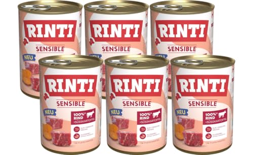 Rinti Sensible Rind Süßkartoffel 6 x 400g Hochwertiges Nassfutter für empfindliche Hunde Getreidefrei glutenfrei ohne Soja Nur eine tierische Proteinquelle