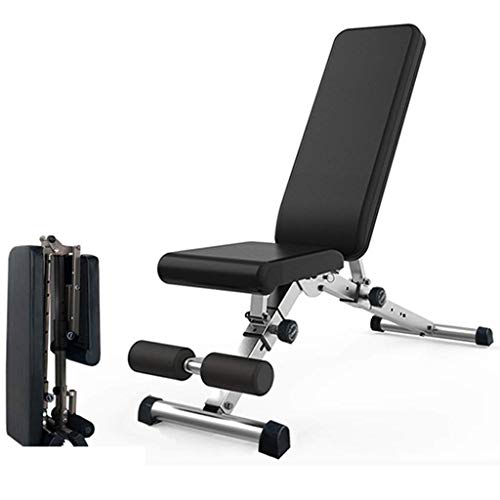 XDLEDMKIZ Klappbare Hantelbank für das Heim-Fitnessstudio Flache verstellbare Bauchmuskelbank für Sit-ups Beinheben Langhantel- und Kurzhanteltraining