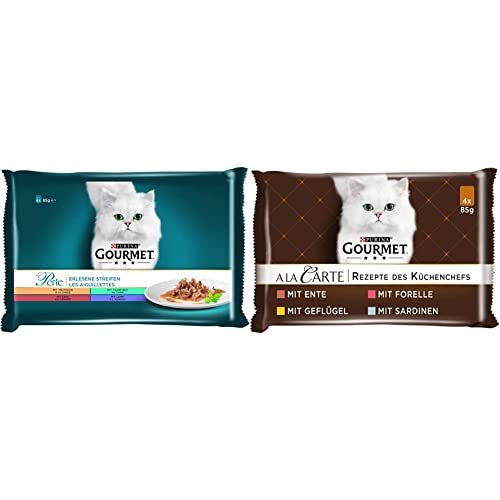 PURINA GOURMET Perle Erlesene Streifen Katzenfutter nass Sorten-Mix 12er Pack 12 x 4 Beutel 85g A la Carte Katzenfutter nass Sorten-Mix 12er Pack 12 x 4 Beutel 85g