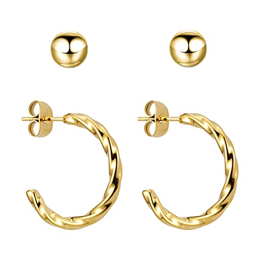 BONNYBIRD Set   Klein Gedreht Ohrstecker Set Hoops