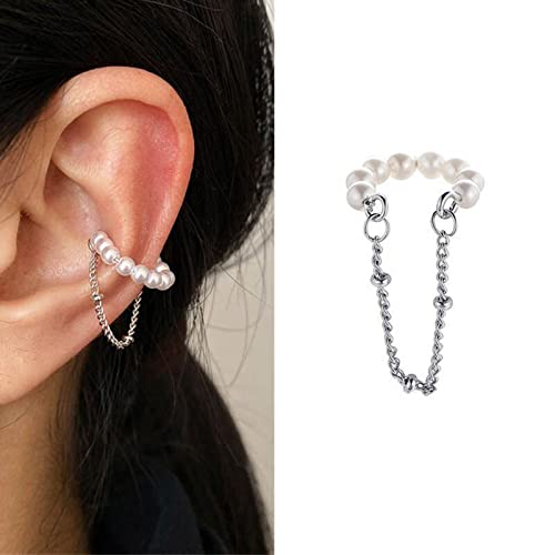 Aneneiceera Boho Perlenohrringe Creolen Ohrringe Kette Silber Perlen No Piercing Knorpel Clip Ohrringe Perlen Crawler Climber Manschetten Wrap Statement Perlenohrringe Schmuck Für Frauen Und Mädchen