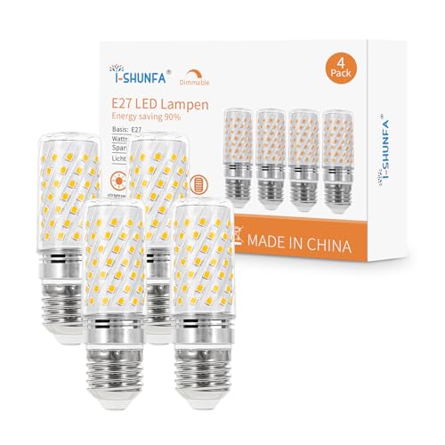 I-SHUNFA 7W Dimmbar E27 LED Mais Lampen 4000 Kelvin Naturweiß Licht ersetzt 70 Watt Halogenlampe 1000Lm A60 Edison Maiskolben Birne E27 Energiesparlampe mit 360 Abstrahlwinkel 4 Stück