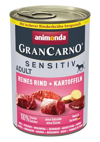  GranCarno Sensitiv Reines Rind Kartoffeln 6x 400g getreidefreies Hundenassfutter ohne Zucker für ausgewachsene frischen fleischigen Zutaten