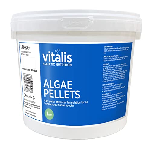 Vitalis Algae Pellets Fischfutter Aquarium Fischfutter Aquarium Pellets für pflanzenfressende Meerestiere- hochverdaulich und ausgewogen - Vitamine und Mineralien 1.8 Kg