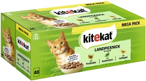 KITEKAT Portionsbeutel Multipack Landpicknick in Sauce 3 Varietäten 48 x 85g