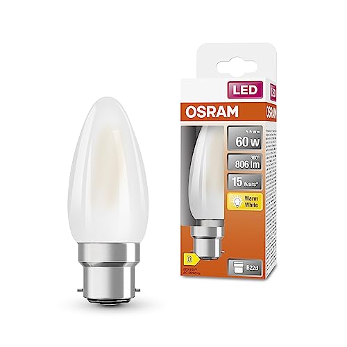 OSRAM LED Star Classic B60 LED Lampe für B22d Sockel Kerzenform mattes Glas 806 Lumen warmweiß 2700K Ersatz für herkömmliche 60W Glühbirnen nicht dimmbar 1er-Pack