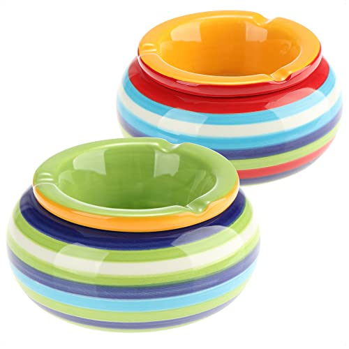 com four 2x aus Dolomit   wetterfeste Sturmaschenbecher aus Keramik   kleiner Tischaschenbecher   Design bunten Streifen 002 Stück   Mix1