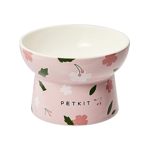 PETKIT Futternapf aus Keramik Futternapf für Welpen und Katzen großer Futternapf aus Keramik Schutz der Halswirbelsäule 13 8 x 13 8 x 9 4 cm Rosa Sakura