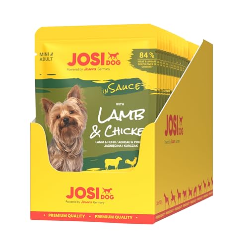 JosiDog Mini Lamb Chicken in Sauce 24 x 100 g Adult Premium Nassfutter für kleine Rassen Mit feinem Lamm Huhn in schmackhafter Sauce Ohne Konservierungsmittel 24er Pack