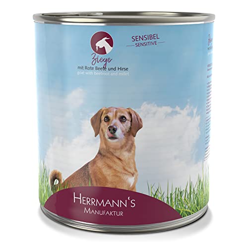 Herrmann s Manufaktur Ziege für Sensible Hunde - Hundefutter nass mit rote Beete und Hirse - Alleinfuttermittel für Hunde - Gute Verträglichkeit - glutenfrei laktosefrei 6 x 800 g Dose