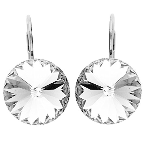 LÖB 750er 18 Karat Weißgold Vergoldet Ohrringe Hängend Kristall Anhänger Stein Silber weiß Damen Ohrhänger Brisur Creolen Strass Tropfenanhänger Tropfenform Rund