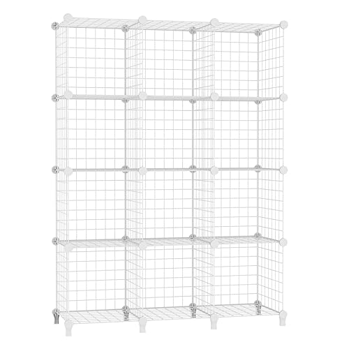 AWTATOS Regal 12 Regal Drahtwürfel Stapelbarer Regal Würfel DIY Metallgitter Regal Würfelbuchregal Würfelregal Mit Türen Für Wohnzimmer Schlafzimmer Bad Weiß USCIH12WE