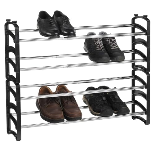 IDIMEX Schuhregal Tower ausziehbar schwarz - Schuhablage mit 4 Ebenen aus Metall stapelbare Schuhaufbewahrung platzsparend schuhorganizer Flur