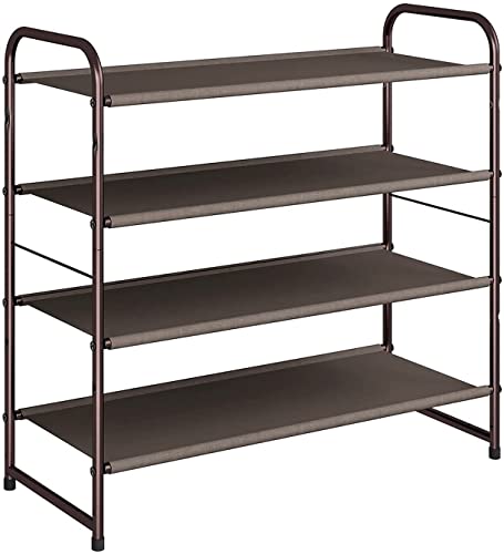 GAXQFEI Schuhregal 4-Tier Stapelbare Schuhregal Einstellbare Erweiterbare Stoff Schuhregal Speicher-Organisator Bronze