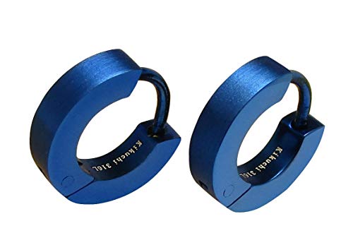 12mm Herren Damen Ohrringe Titan Stab Schmal Klein Kantig Gebürstet od. Hochglänzend Edelstahl Klapp Creolen Helix Kikuchi ERTS022 blau gebürstet