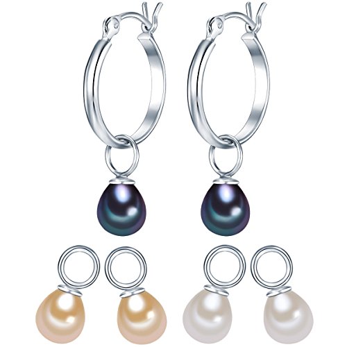 Valero Pearls Damen Creolen aus 925 - Sterling Silber inkl. 3-er Set EinhÃ¤nger