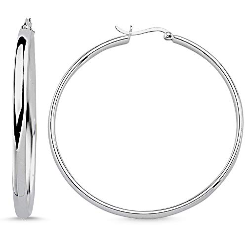 Vinani Damen Ohrringe 925 Silber - Creolen - groß rund glänzend - Schrankenverschluss - aus 925 Sterling Silber - Ohrring-Set für Frauen - 2CSC