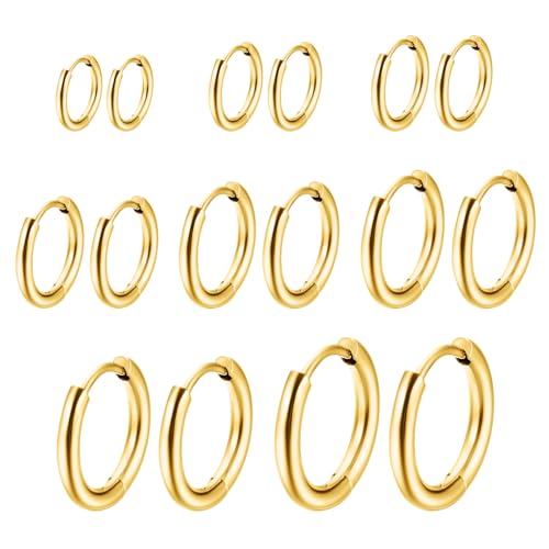 YAWYO 7 Paar Edelstahl Creolen Ohrringe Goldene Creolen Set für Damen und Herren 6 mm 8 mm 10 mm 12 mm 14 mm 16 mm 18 mm 20 mm