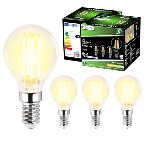 DSLebeen E14 Birne G45 Warmweiss LED Lampe 3.5W 650LM E14 Glühbirne Warmweiß 2700K ersetzt 50W Halogenlampe Filament Fadenlampe Ultraeffiezent Nicht Dimmbar 4 Stück