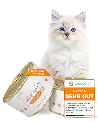 Lucky Kitty Nass 100% Hühnerherzen I ohne Getreide Zucker frisch vom Metzger I Nassfutter für Kitten Nährstoff  und Vitaminreich I Made in Germany 16x 200g