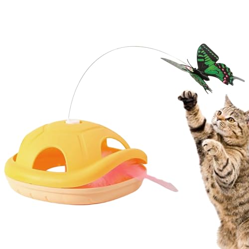 Ylnailky Katzenangel Spielzeug - Bereicherungsspielzeug Für Katzen Batteriebetriebene Katzenangel Mit Beweglichem Schmetterling Für Katzentraining Und Jagdsimulation