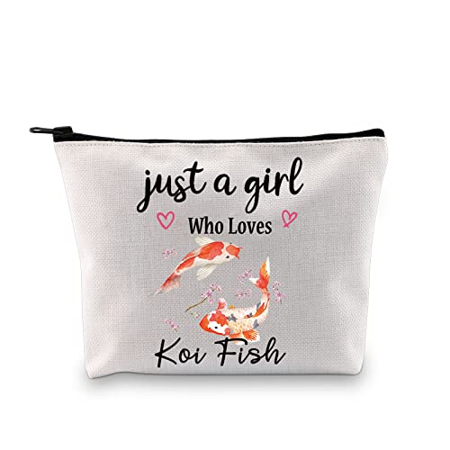 PXTIDY Koi-Fisch-Liebhaber Geschenk Just A Girl Who Loves Koi-Fisch Koi-Fisch-Kosmetiktasche Goldfisch Haustier Koi-Besitzer Geschenk beige