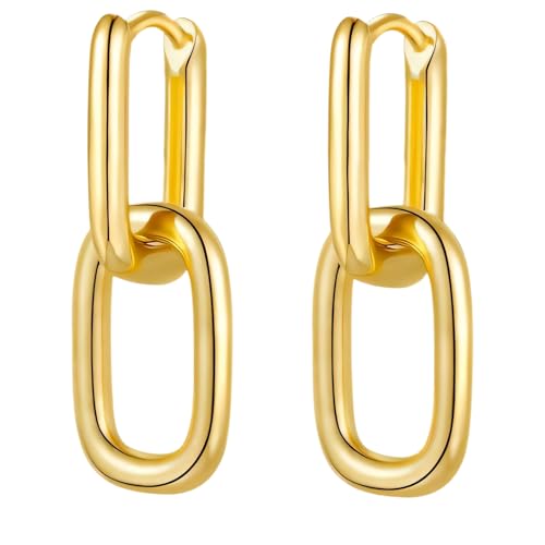 YUZHEDM Ohrringe Silber 925 Hängend Eckige Creolen mit Anhänger U Creolen Minimalistische Tropfen Doppelter Kreis Modeschmuck Tropfen-Ohrringe-Set für Frauen Damen Geschenk Gold