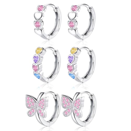 ALEXCRAFT Creolen Silber 925 Klein Ohrringe Set für Mädchen Damen Schmuck Geschenk 3 Paar