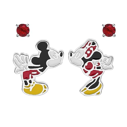 Mickey und Minnie Maus Küssen Sterling Silber Ohrstecker mit Zirkonia Geschenk für Mädchen und Damen