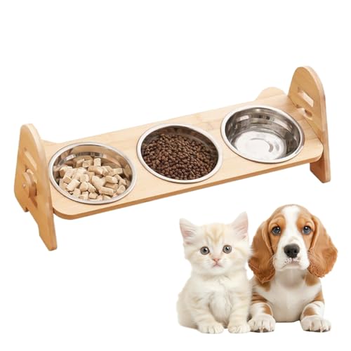 Erhöhter Futterständer für Katzenfutter mit 3 Schüsseln Beilagenteller mit dreifachen Schüsseln für verbesserte Verdauung Sturdy Raised Cat Feeder ideal für Zuhause Küche Schlafzimmer oder