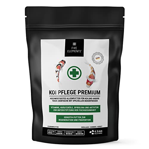 FIVE ELEMENTS Koi Pflege Premium 1 4 kg Protein-reduziert Gesundheits-Futter vorbeugend und für geschwächte Koi Vitamine Kräuteröle Spirulina