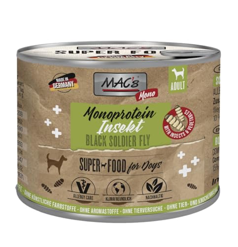 Mac s Dog 6 x 180g Mono Insekt 35% Insektenprotein Nassfutter für Hunde Getreidefrei ideal für empfindliche Hunde In der Eifel hergestellt
