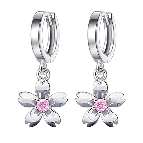 Yikoly Damen Mädchen 925 Glkitzer Zirkonia Pink Blumen Mode Ohrstecker Süss Hoop Ohranhänger