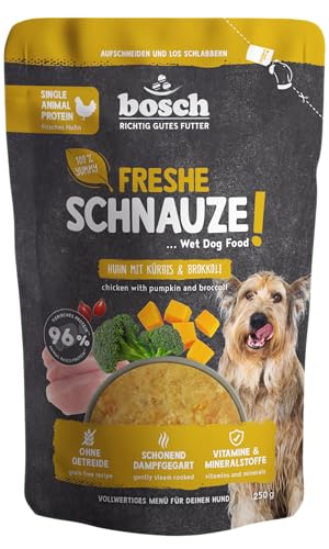 Bosch Freshe Schnauze Huhn mit Kürbis und Brokkoli 1 x 250 g Schonend Dampfgegartes Nassfutter für Hunde Vollwertiges Alleinfuttermittel mit hohem Fleischgehalt 250 g Hundenassfutter