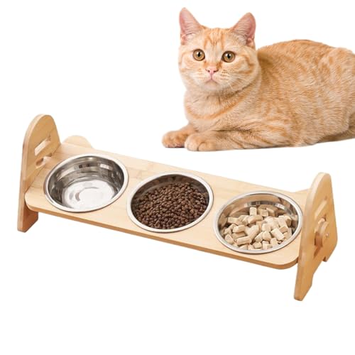 Erhöhter Katzennapf 52 x 18 x 18 cm Futterhalter Holz dreifache Napfstation geneigtes Futternapf-Design organisierte -Fütterungslösung für Zuhause Küche Essbereich und Schlafzimmer