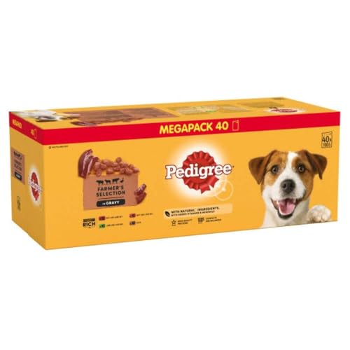 Pedigree Gemischte Selektion in Sauce Hundenassfutter im Portionsbeutel Hundefutter in Sauce mit Lamm Rind Ente Großpackung 40 x 100g
