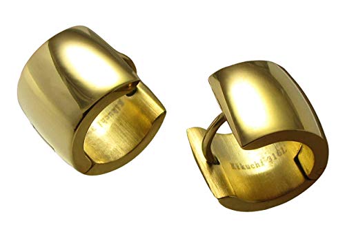 Kikuchi Damen Herren Ohrringe Titan- Edelstahl Klapp Creolen 10mm Extra-Breit Gold Glänzend ERTS016
