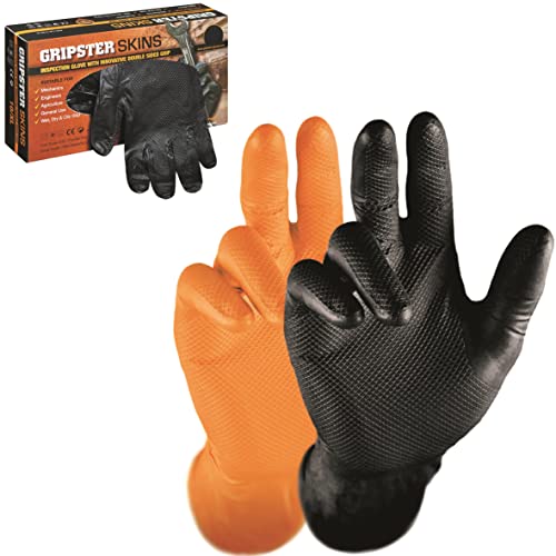 Solidstar GRIPSTER Skins Nitril Grip Handschuhe Nitrilhandschuhe Einweghandschuhe schwarz orange Größe 7 S - 12 XXXL Box a 50 Stück 10 XL Schwarz